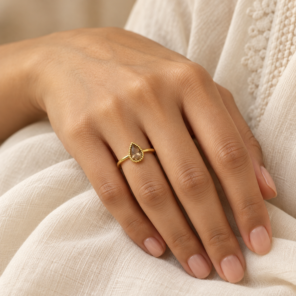 Sienna Champagne Dewdrop Gold Ring
