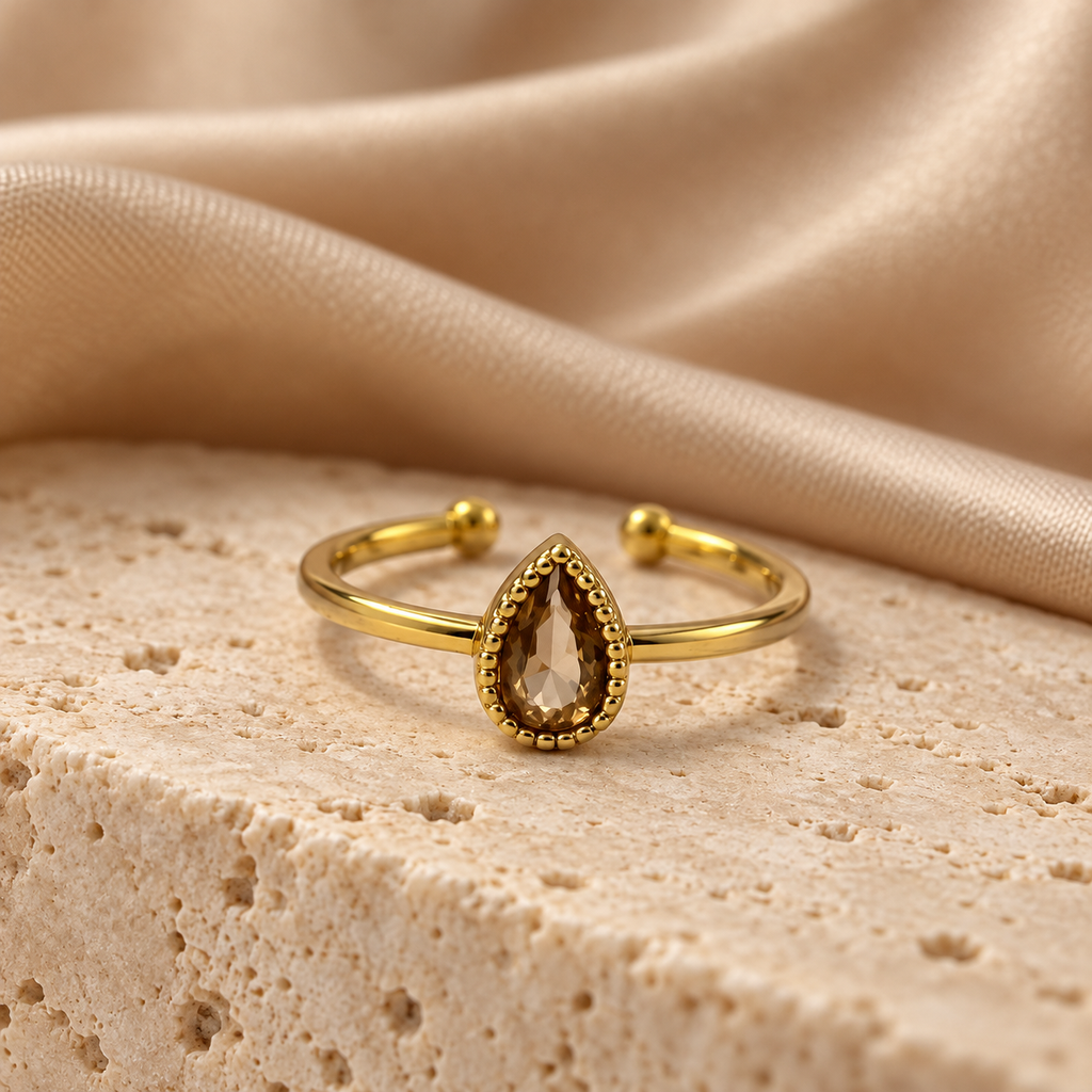 Sienna Champagne Dewdrop Gold Ring