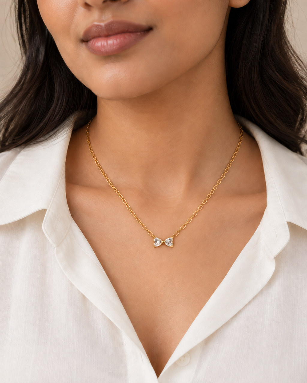 Brielle Bow Sparkle Gold Necklace