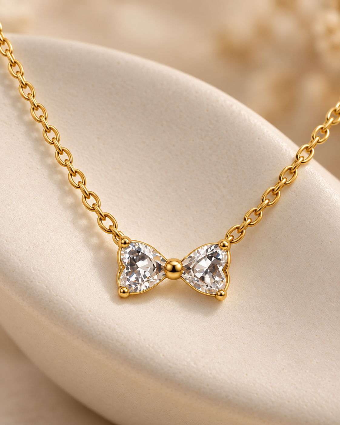 Brielle Bow Sparkle Gold Necklace
