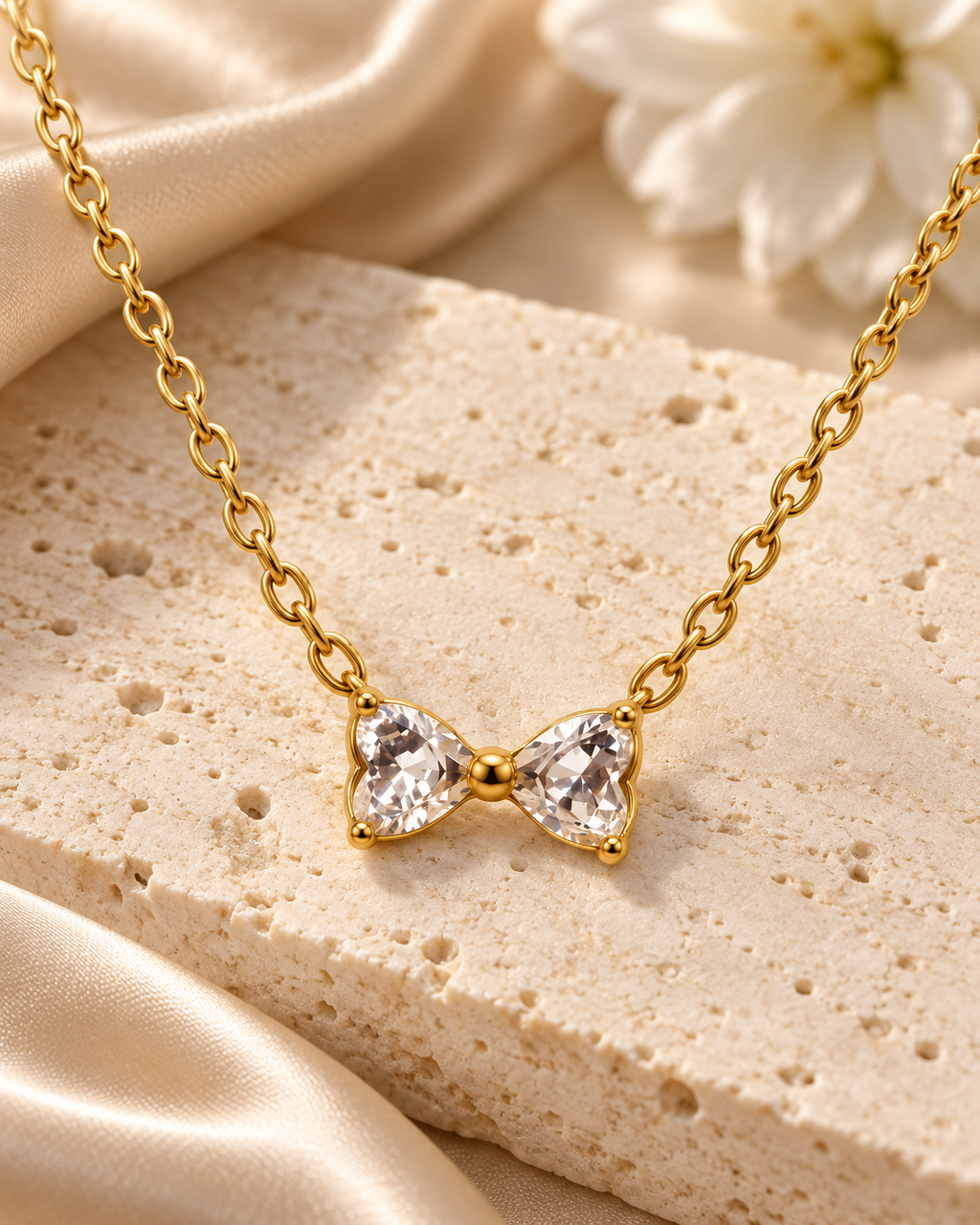 Brielle Bow Sparkle Gold Necklace