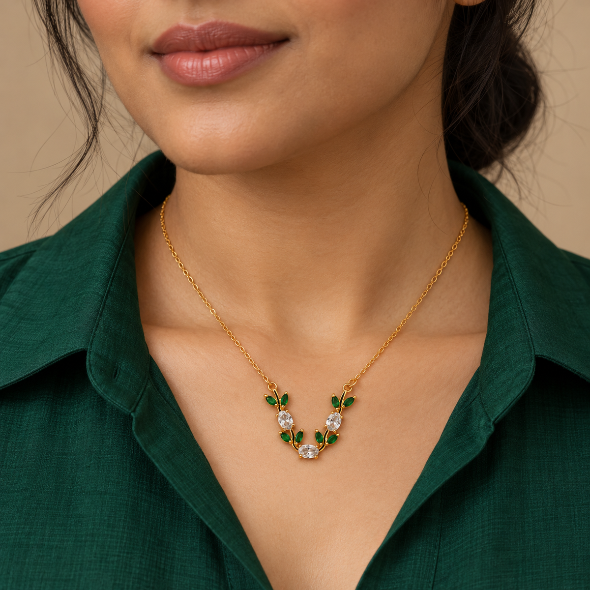 Elowen Emerald Vine Gold Necklace