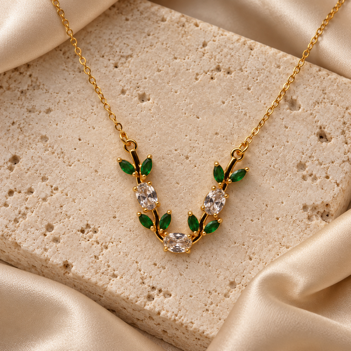 Elowen Emerald Vine Gold Necklace