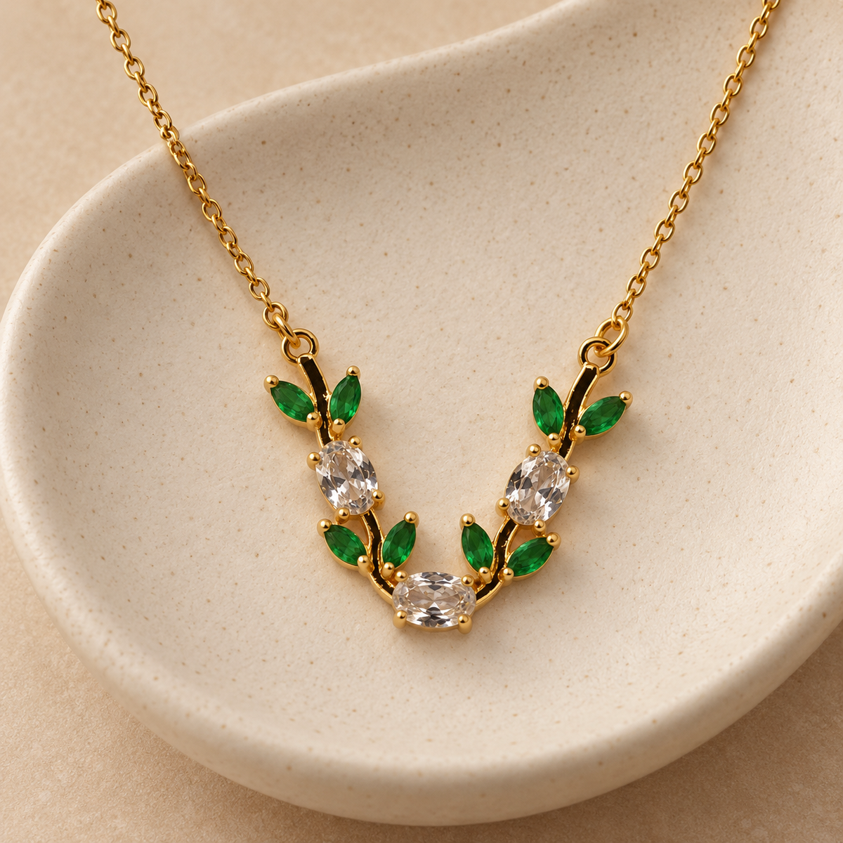 Elowen Emerald Vine Gold Necklace