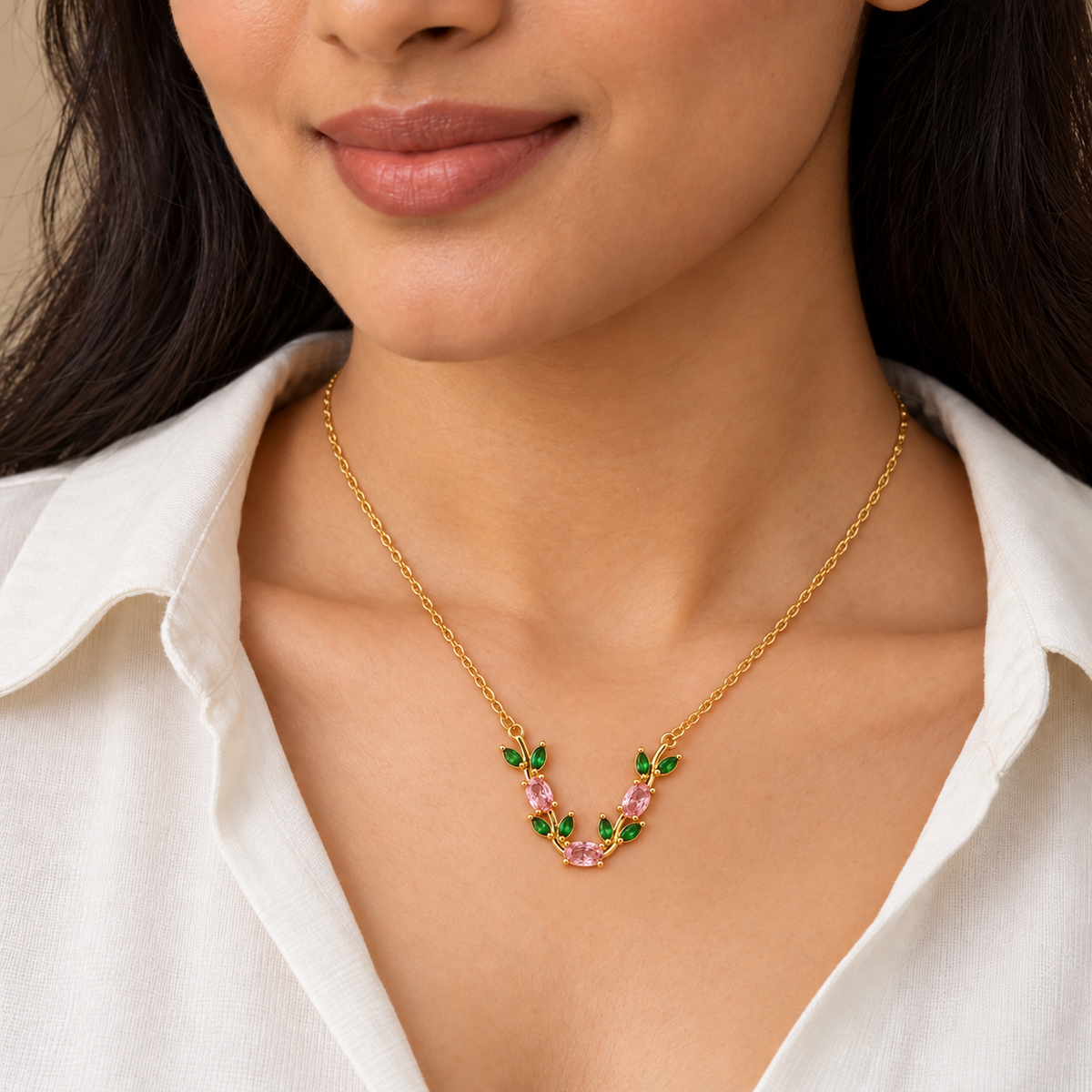 Elowen Blush Vine Gold Necklace
