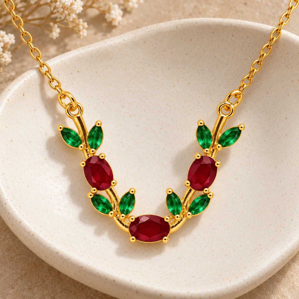 Elowen Crimson Vine Gold Necklace