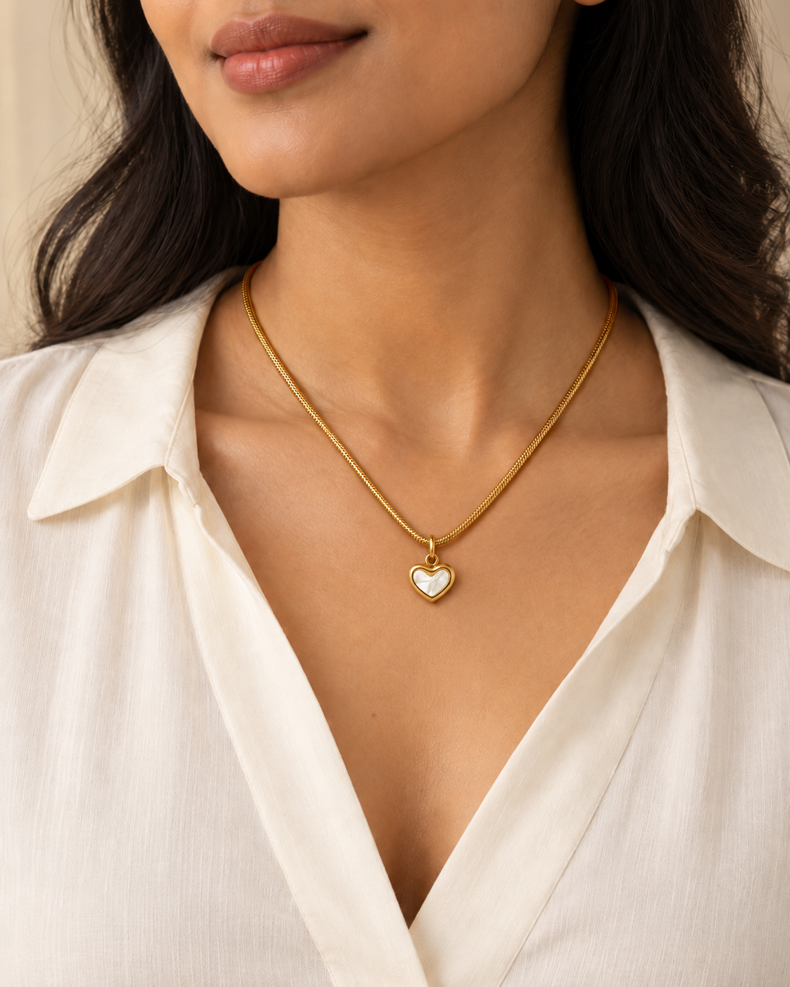 Aria Ivory Heart Gold Necklace