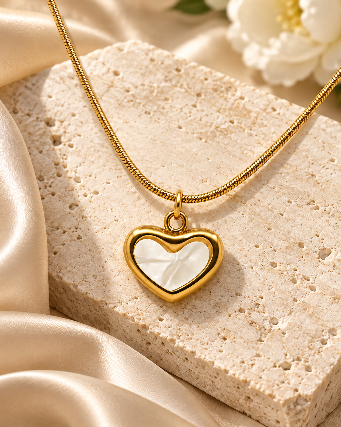 Aria Ivory Heart Gold Necklace