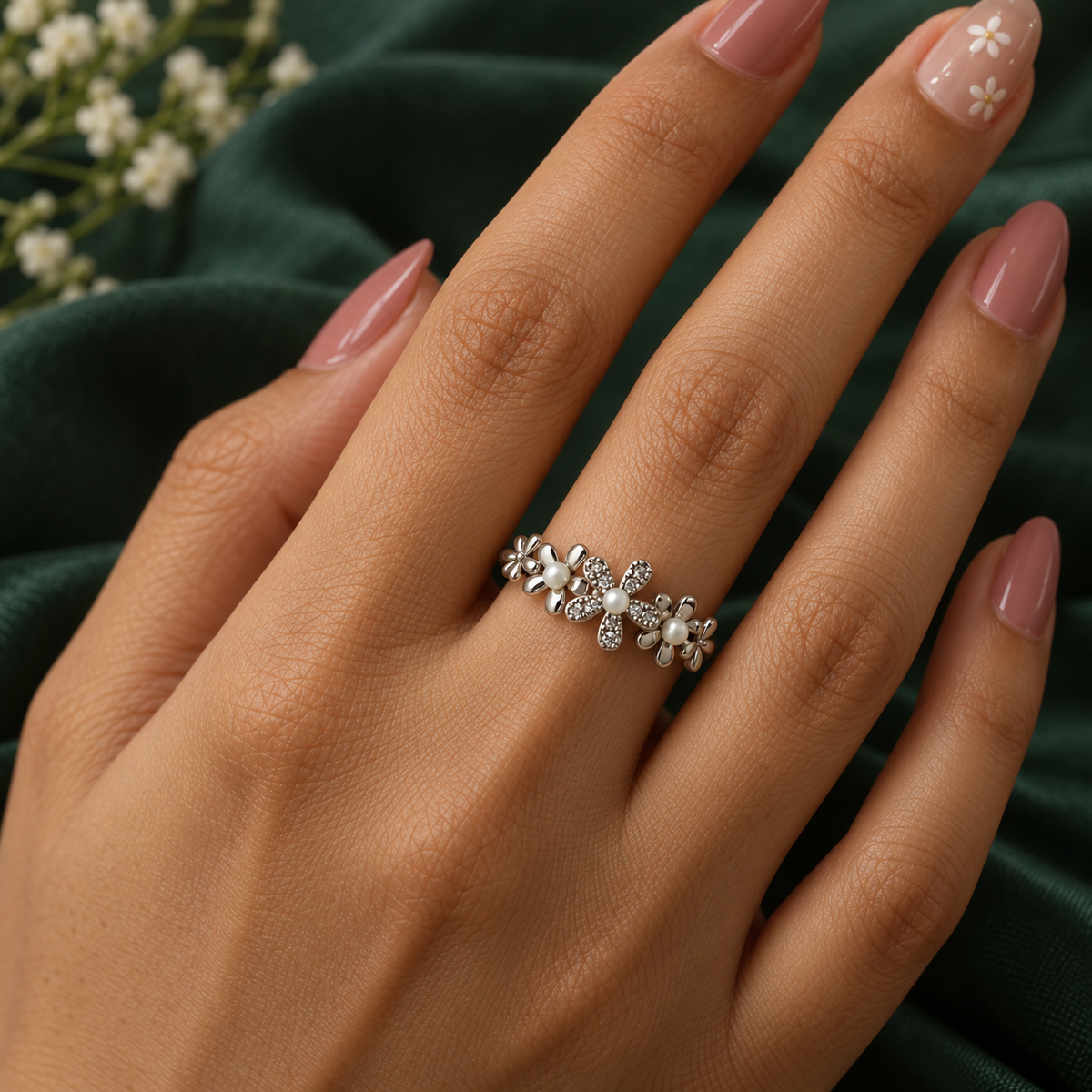 Florina Pearl Garden Silver Ring