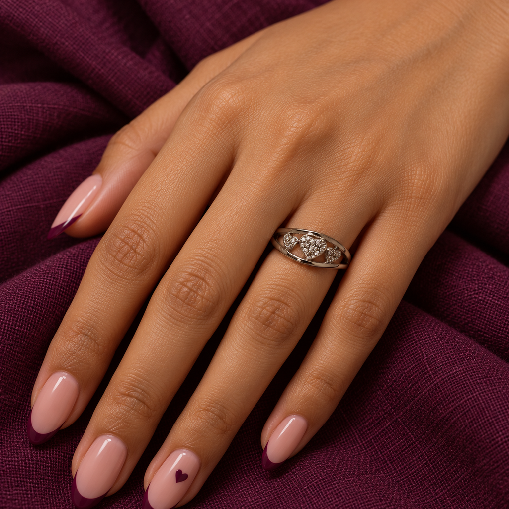 Elodie Heart Trio Silver Ring