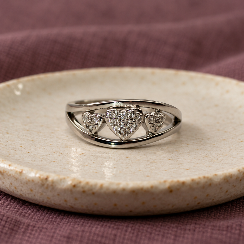 Elodie Heart Trio Silver Ring