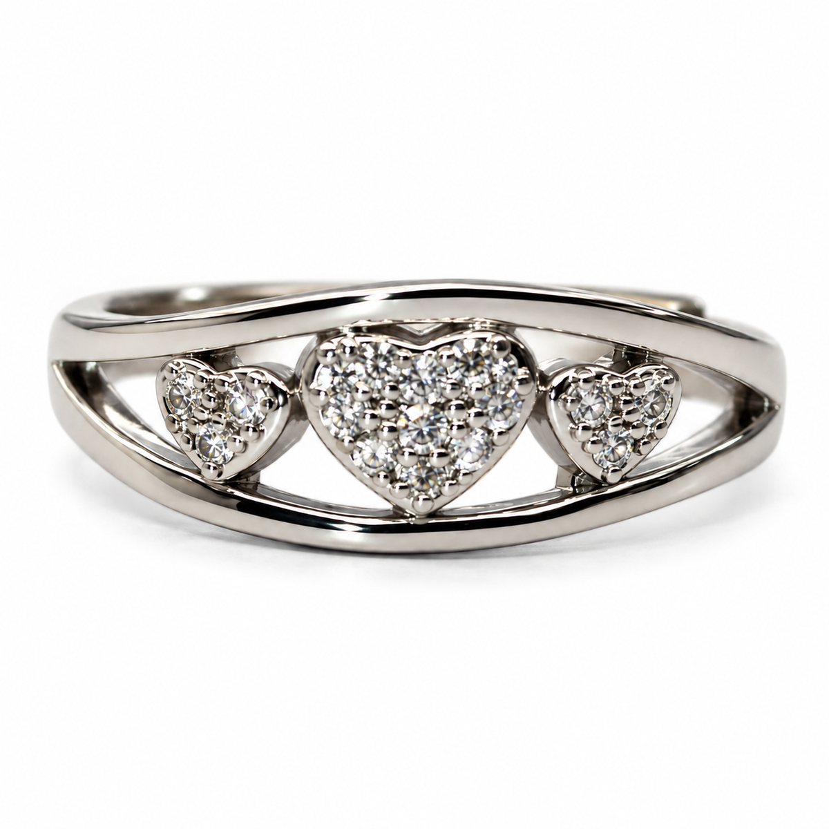 Elodie Heart Trio Silver Ring
