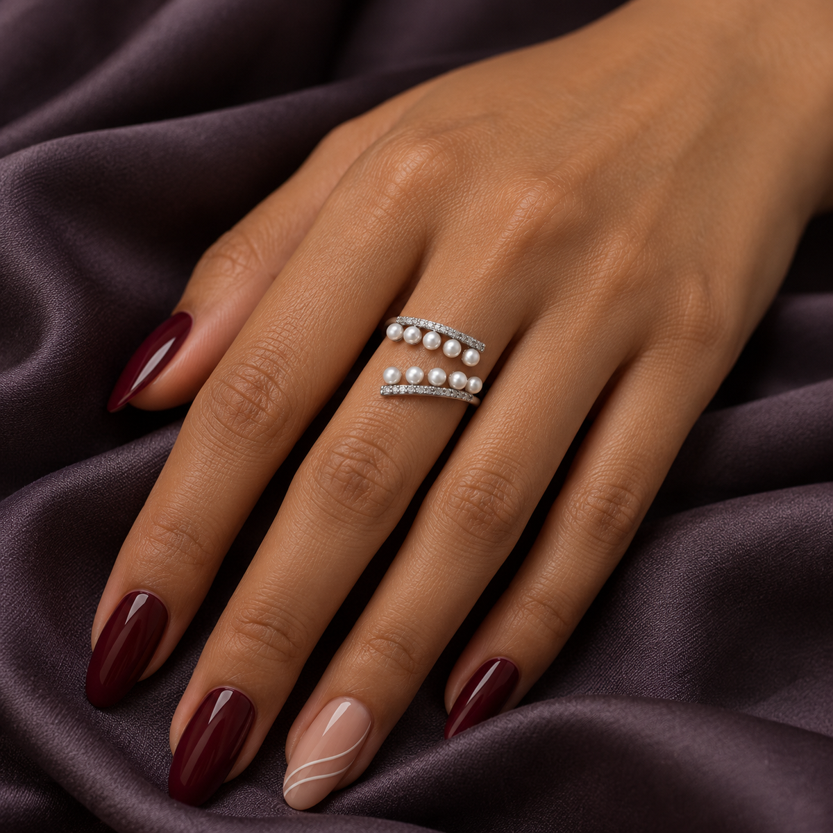 Vivienne Pearl Cascade Silver Ring
