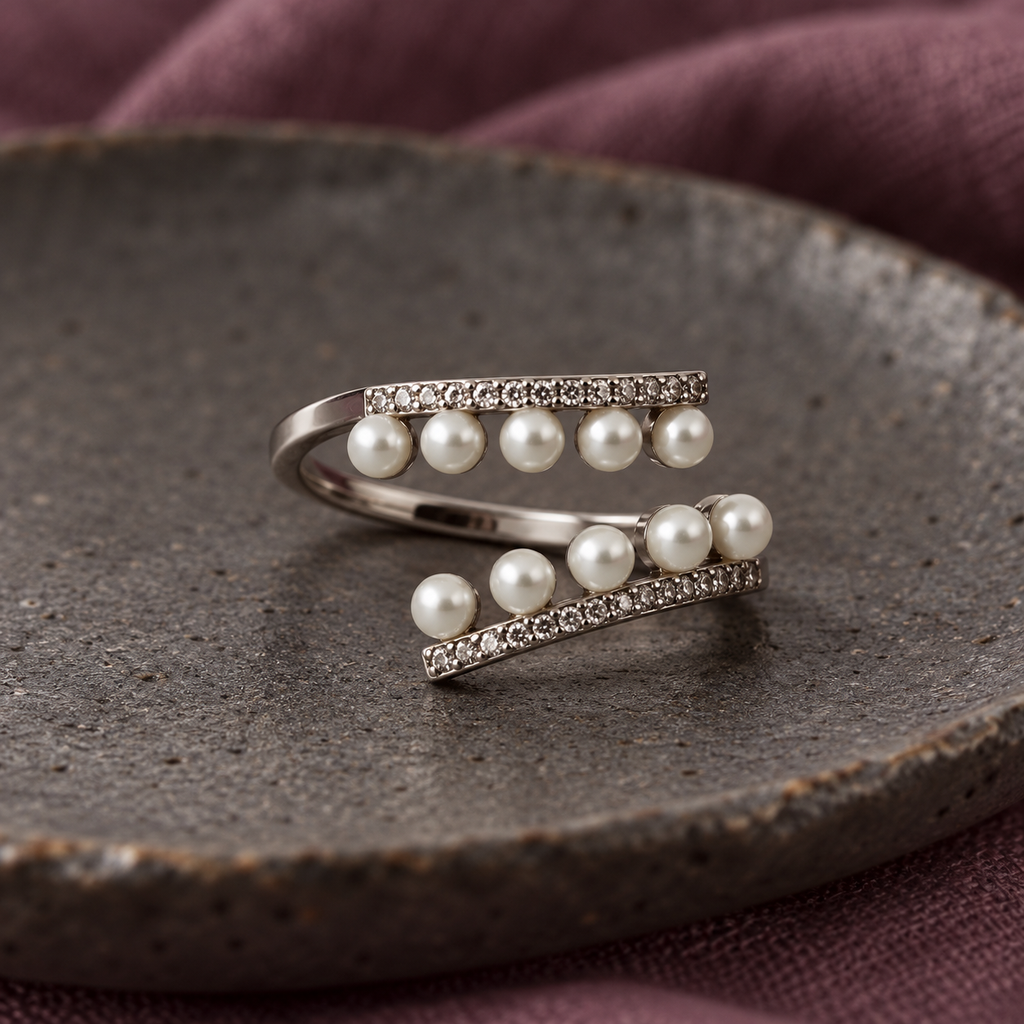 Vivienne Pearl Cascade Silver Ring