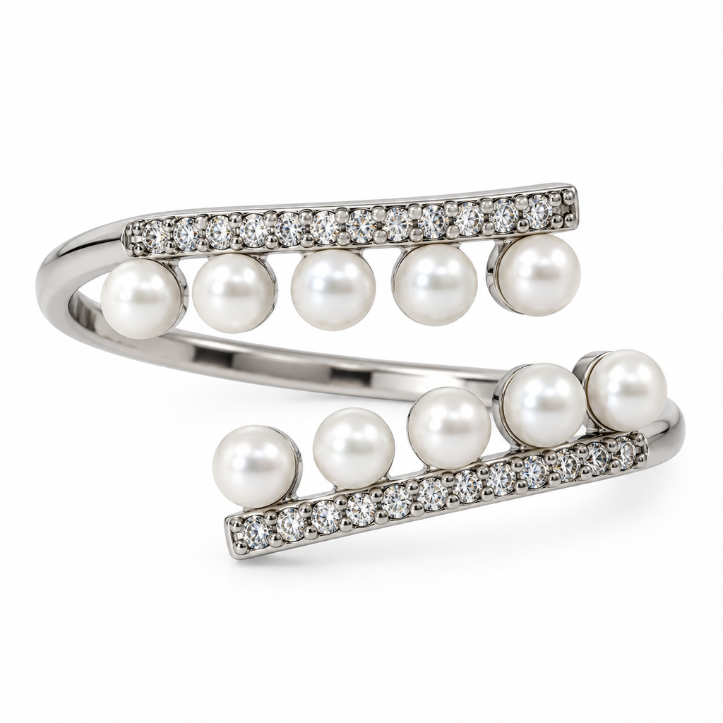 Vivienne Pearl Cascade Silver Ring